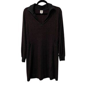 CABI DRESS LONG SLEEVE 1/4 ZIP BURGUNDY BLACK HEATHERED STRETCH WOMENS S #4215